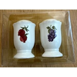 HOME CERAMIC FRUIT PATTERN SALT & PEPPER SHAKERS -2004-VTG-GOLD TRIM